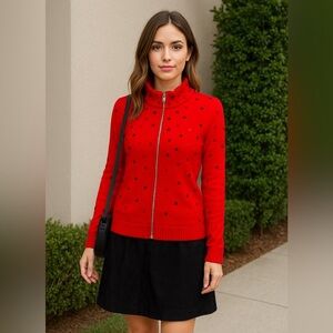 Jones new york red ribbed knit jacket sz SP